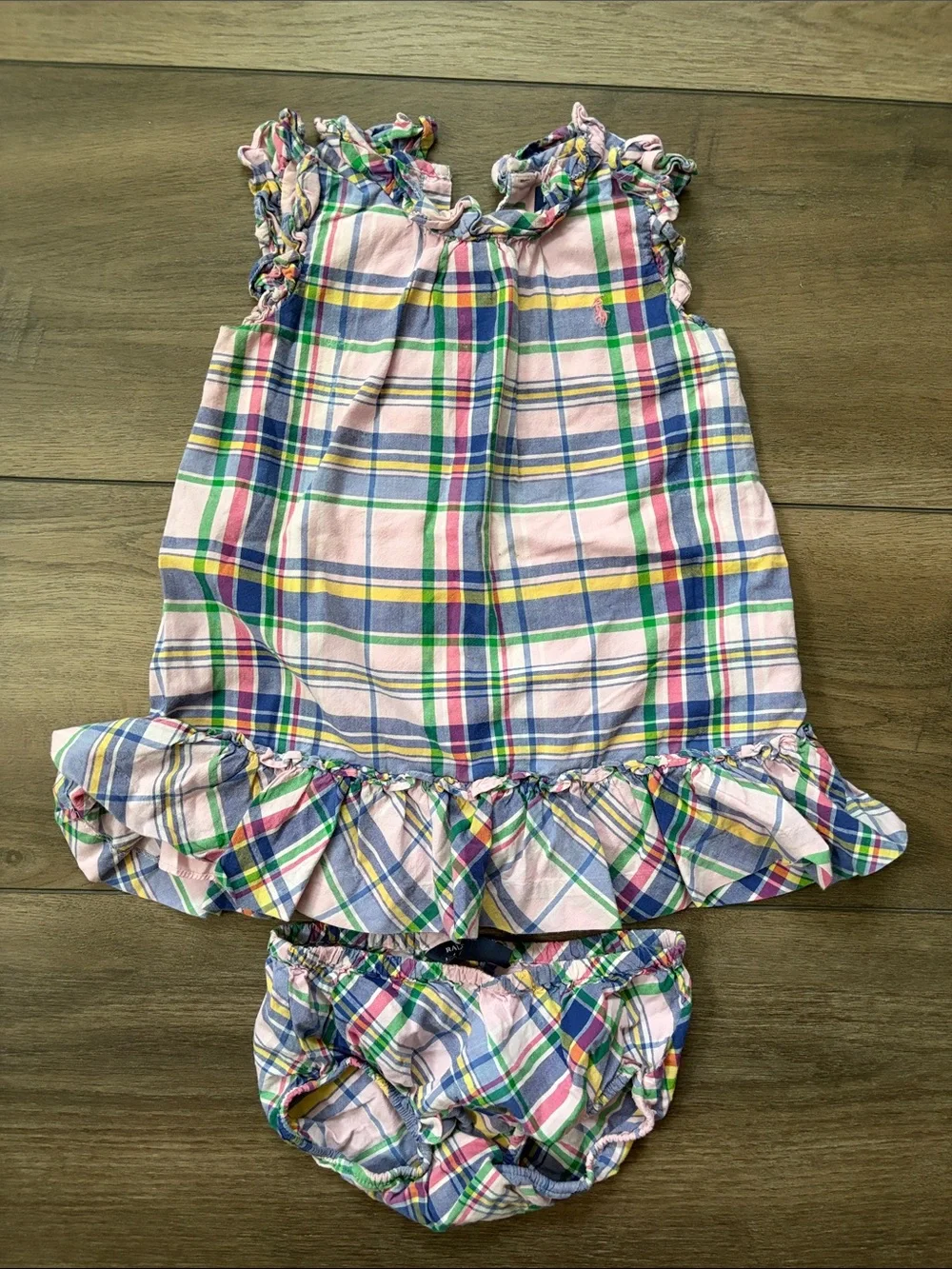Ralph Lauren Multicolor Plaid Ruffle Baby Dress with Bottoms